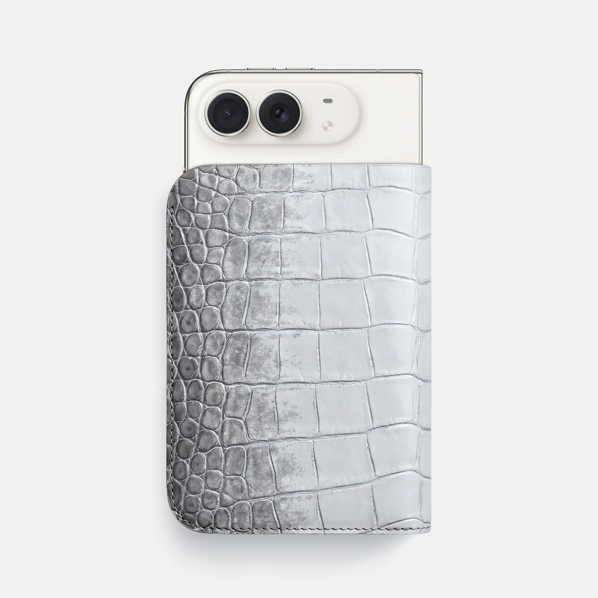 Tall Pouch Case For iPhone Duo In Himalayan Crocodile -1 | Silver