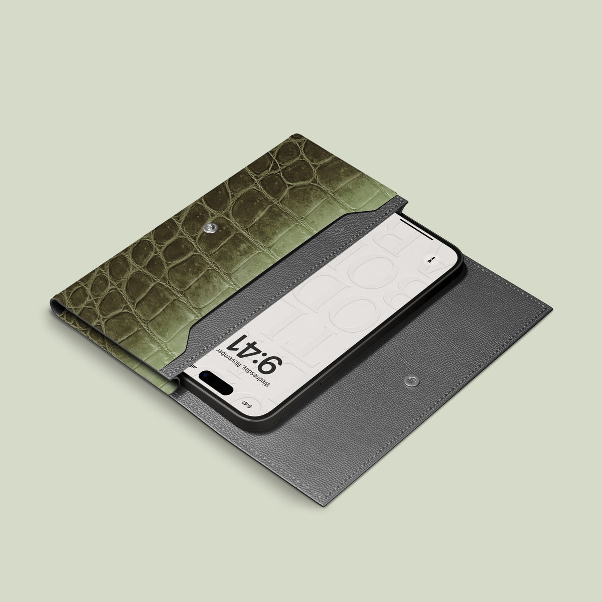 Wallet Case Celadon Green For iPhone 17 Air In Himalayan Crocodile -2 | Celadon-Green
