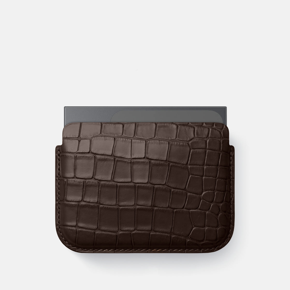 Dark Brown Wide Pouch Case For iPhone Ultra Alligator -1 | Dark-Brown