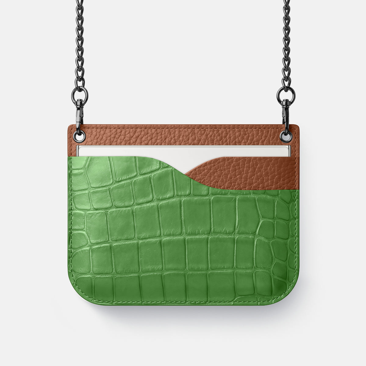 Wide Crossbody Case For iPhone Duo In Alligator -1 | Apple-Green-Black