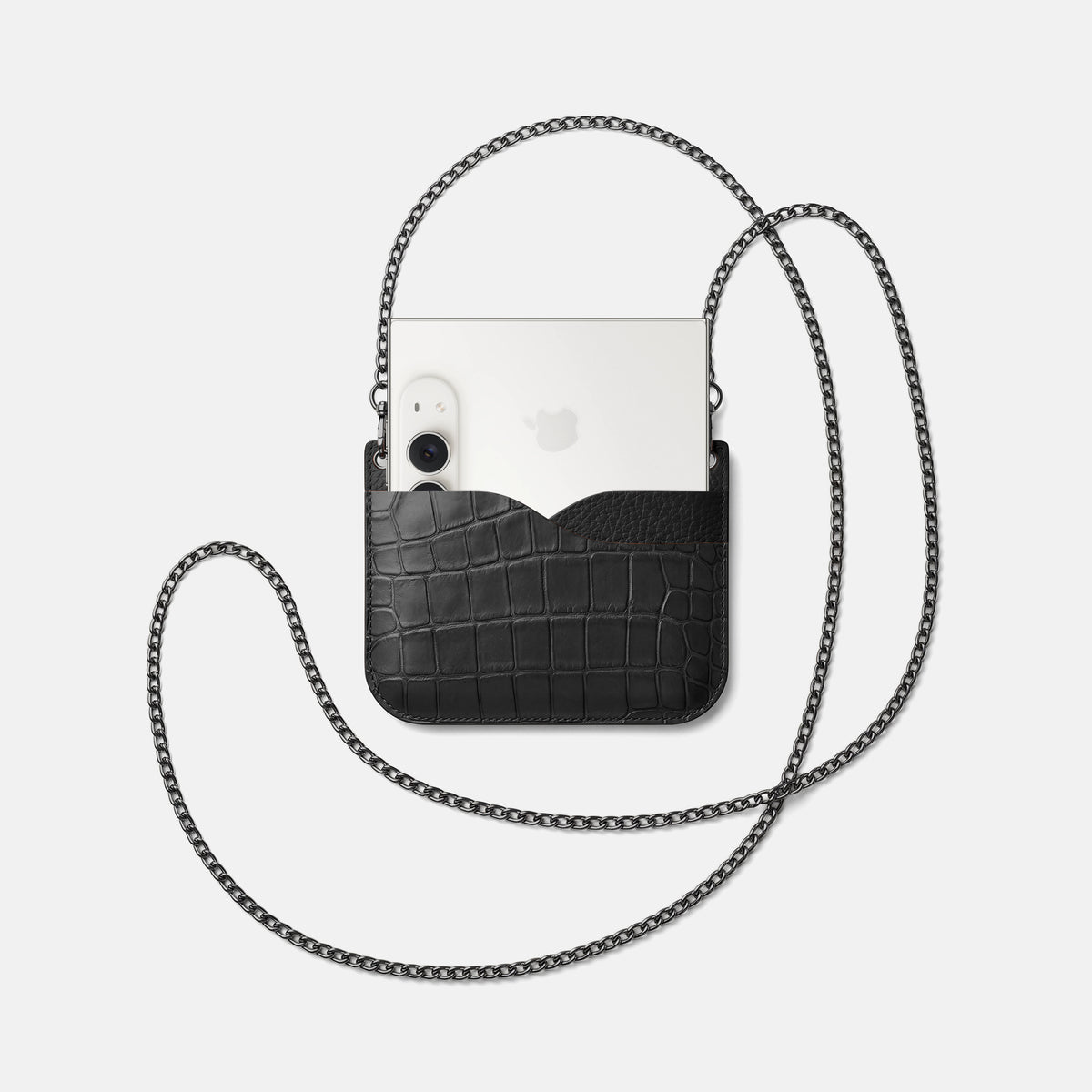 Wide Crossbody Case For iPhone Duo In Alligator -4 | Black-Black