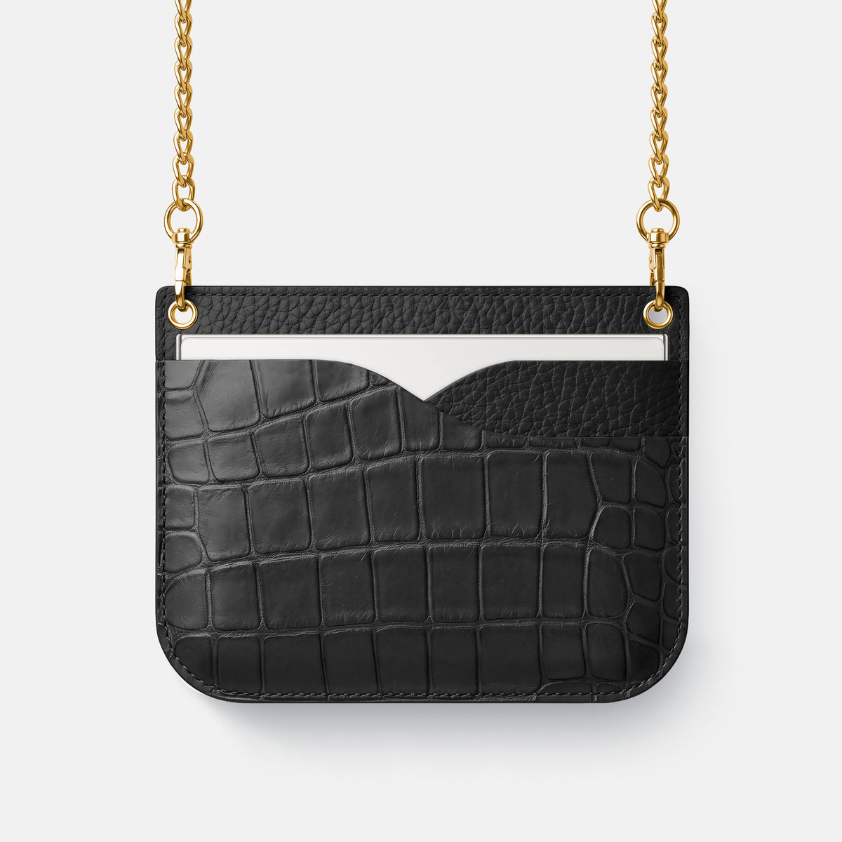 Wide Crossbody Case For iPhone Duo In Alligator -1 | Black-Gold