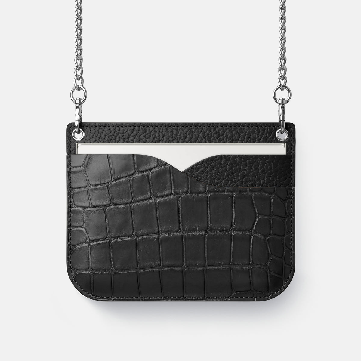 Wide Crossbody Case For iPhone Duo In Alligator -1 | Black-Steel