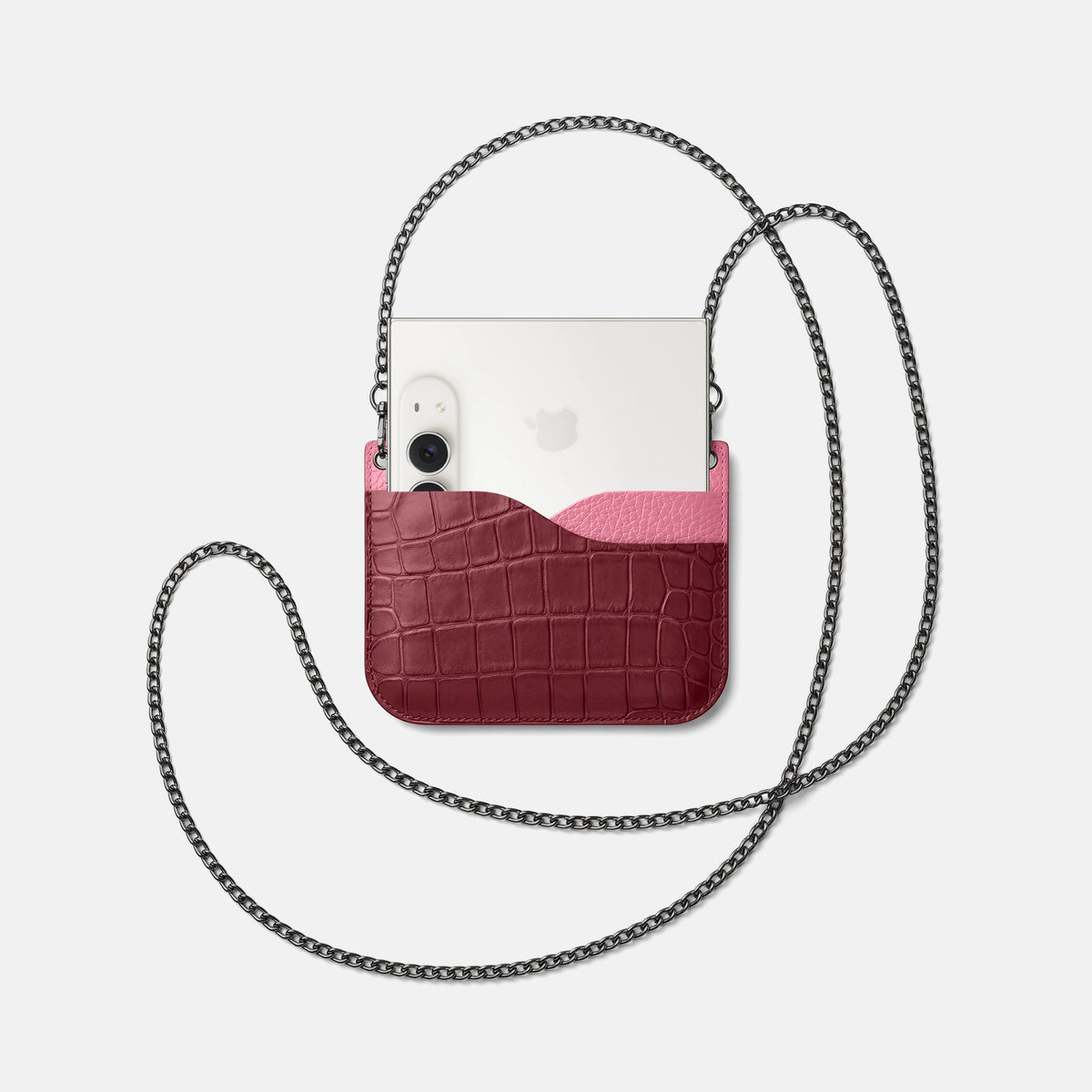 Wide Crossbody Case For iPhone Duo In Alligator -4 | Burgundy-Black