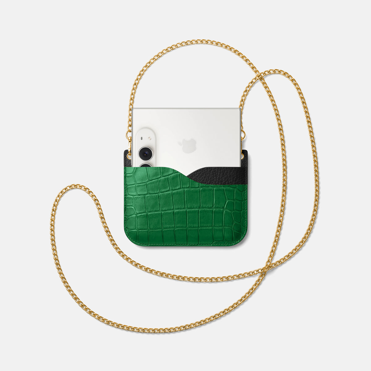Wide Crossbody Case For iPhone Duo In Alligator -4 | Forest-Green-Gold
