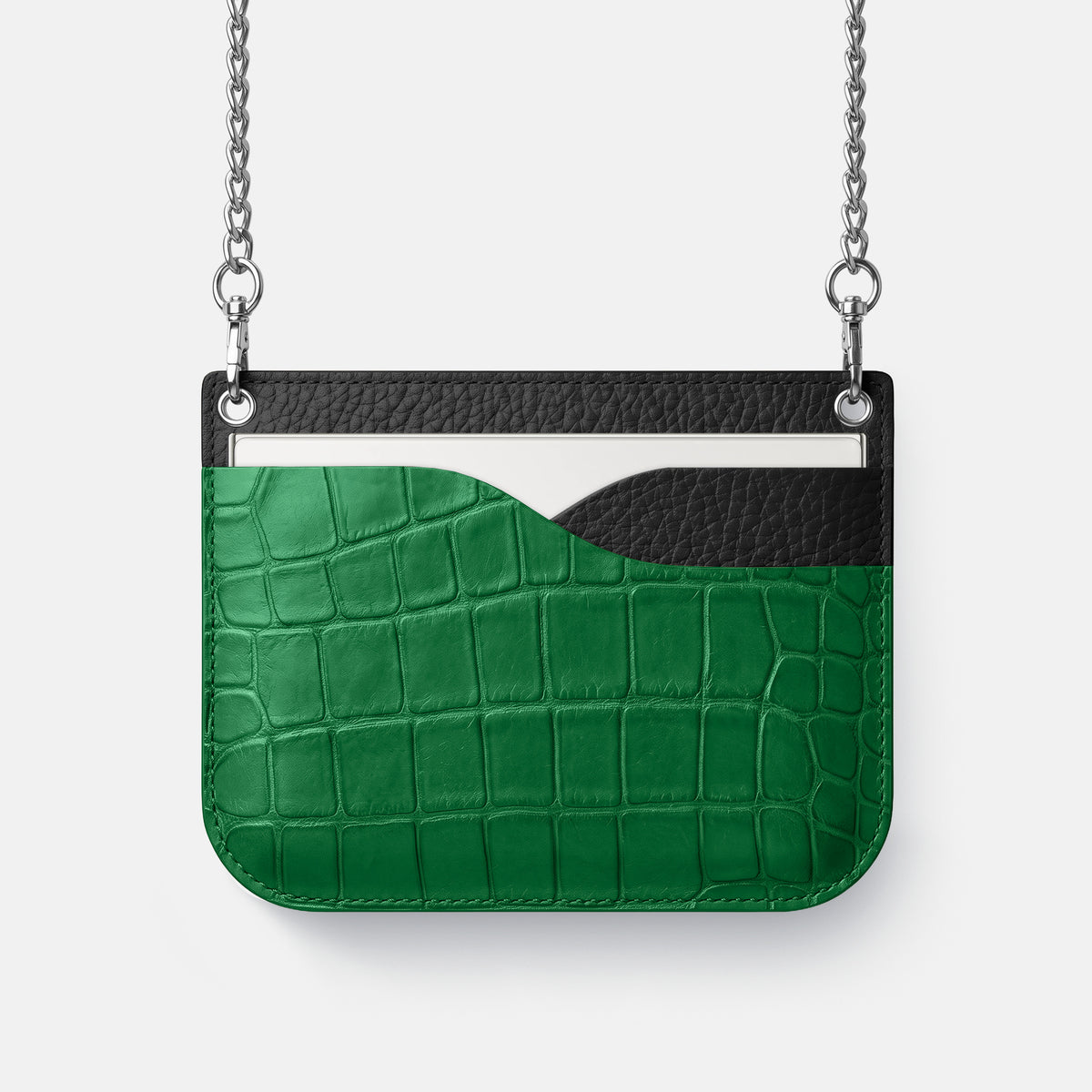 Wide Crossbody Case For iPhone Duo In Alligator -1 | Forest-Green-Steel