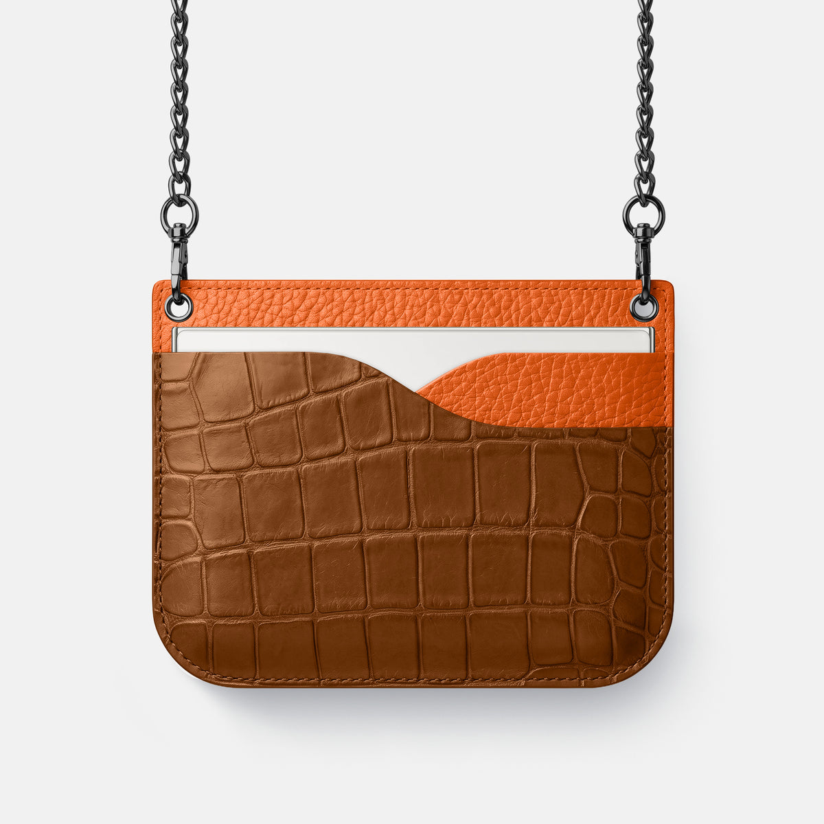 Wide Crossbody Case For iPhone Duo In Alligator -1 | Honey-Black
