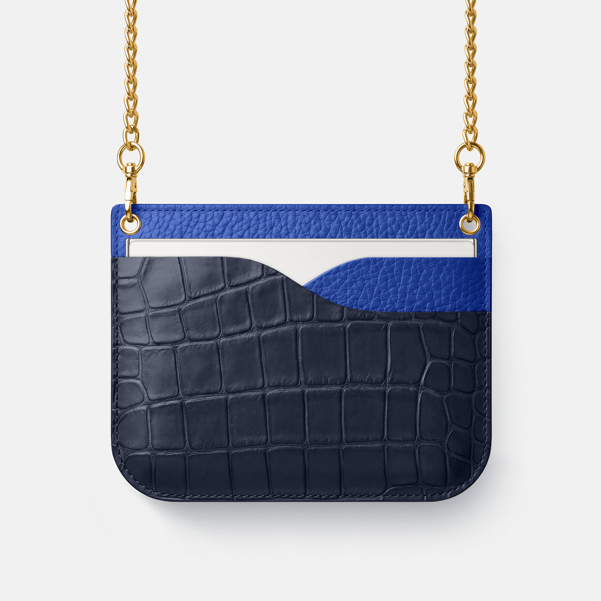 Wide Crossbody Case For iPhone Duo In Alligator -1 | Navy-Blue-Gold