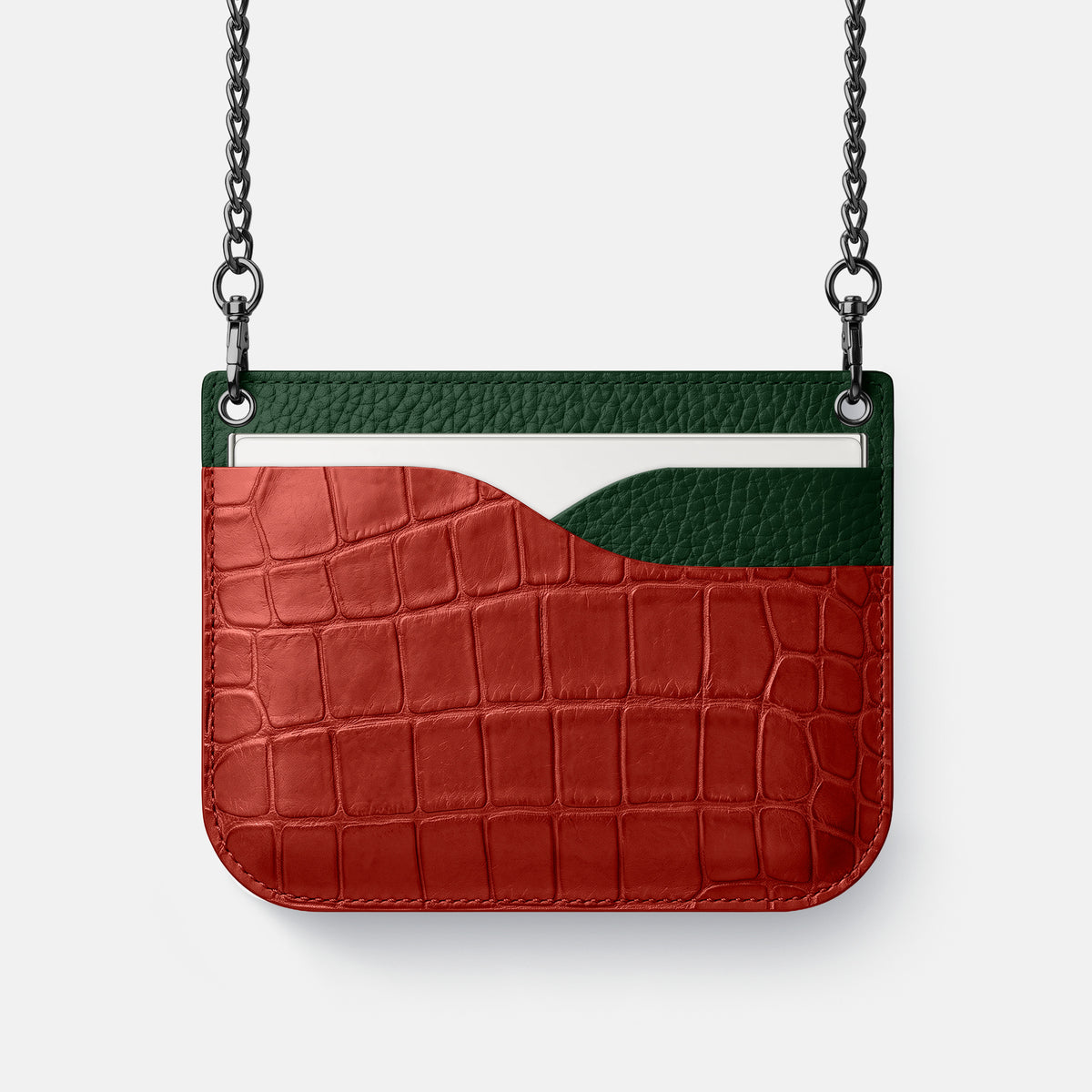 Wide Crossbody Case For iPhone Duo In Alligator -1 | Red-Black