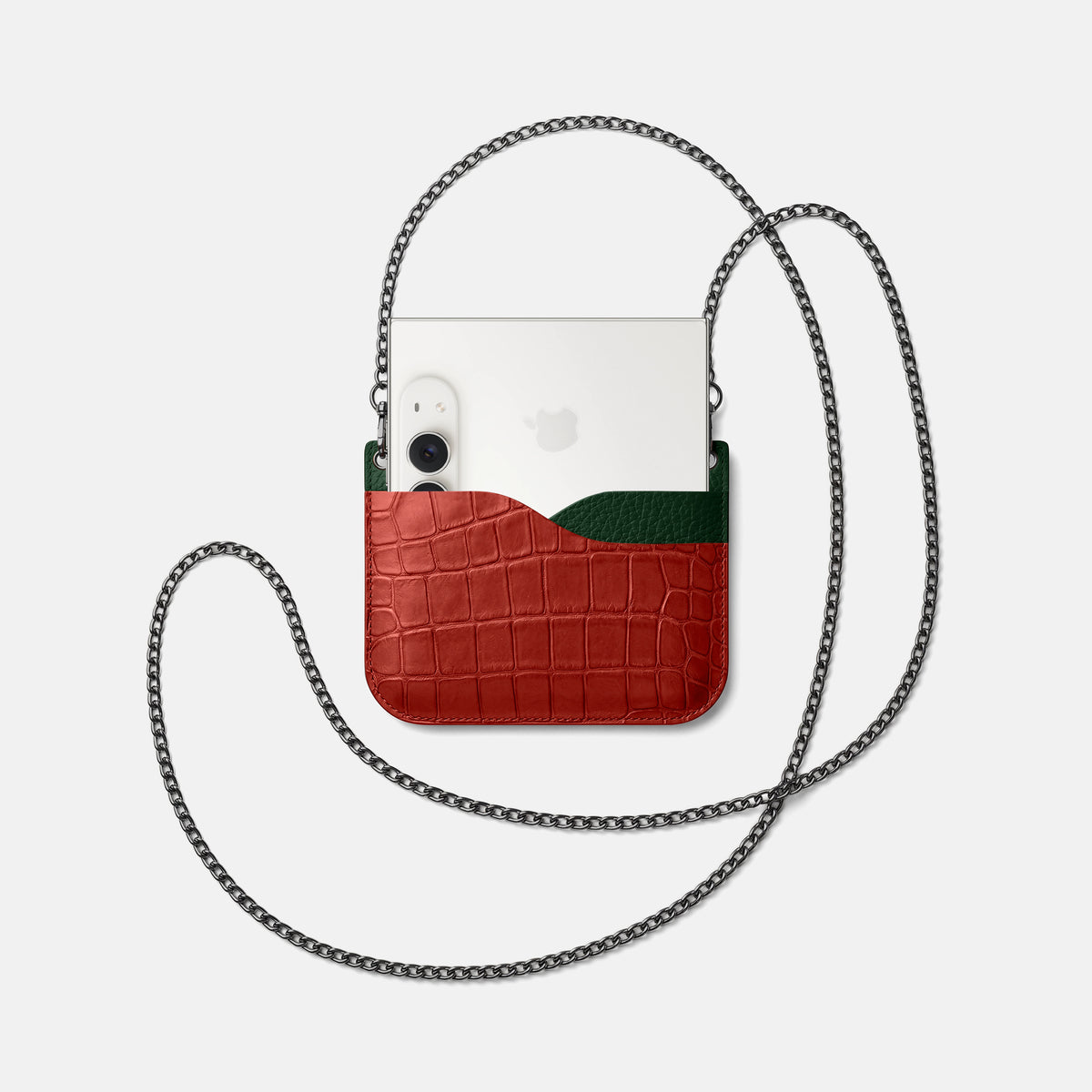 Wide Crossbody Case For iPhone Duo In Alligator -4 | Red-Black