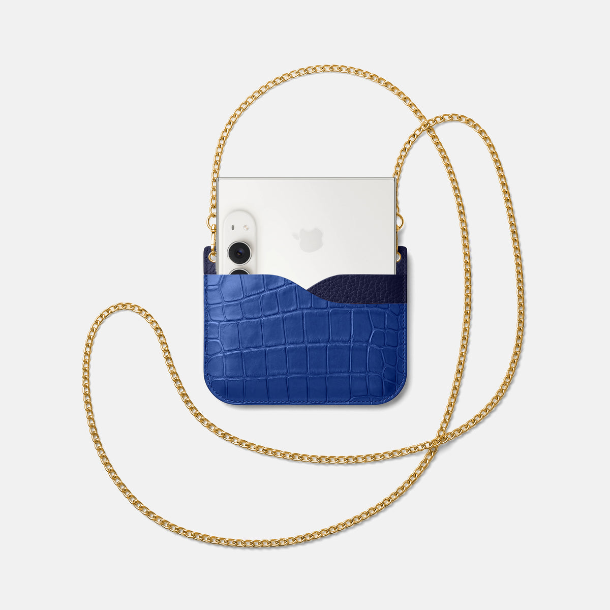 Wide Crossbody Case For iPhone Duo In Alligator -4 | Royal-Blue-Gold