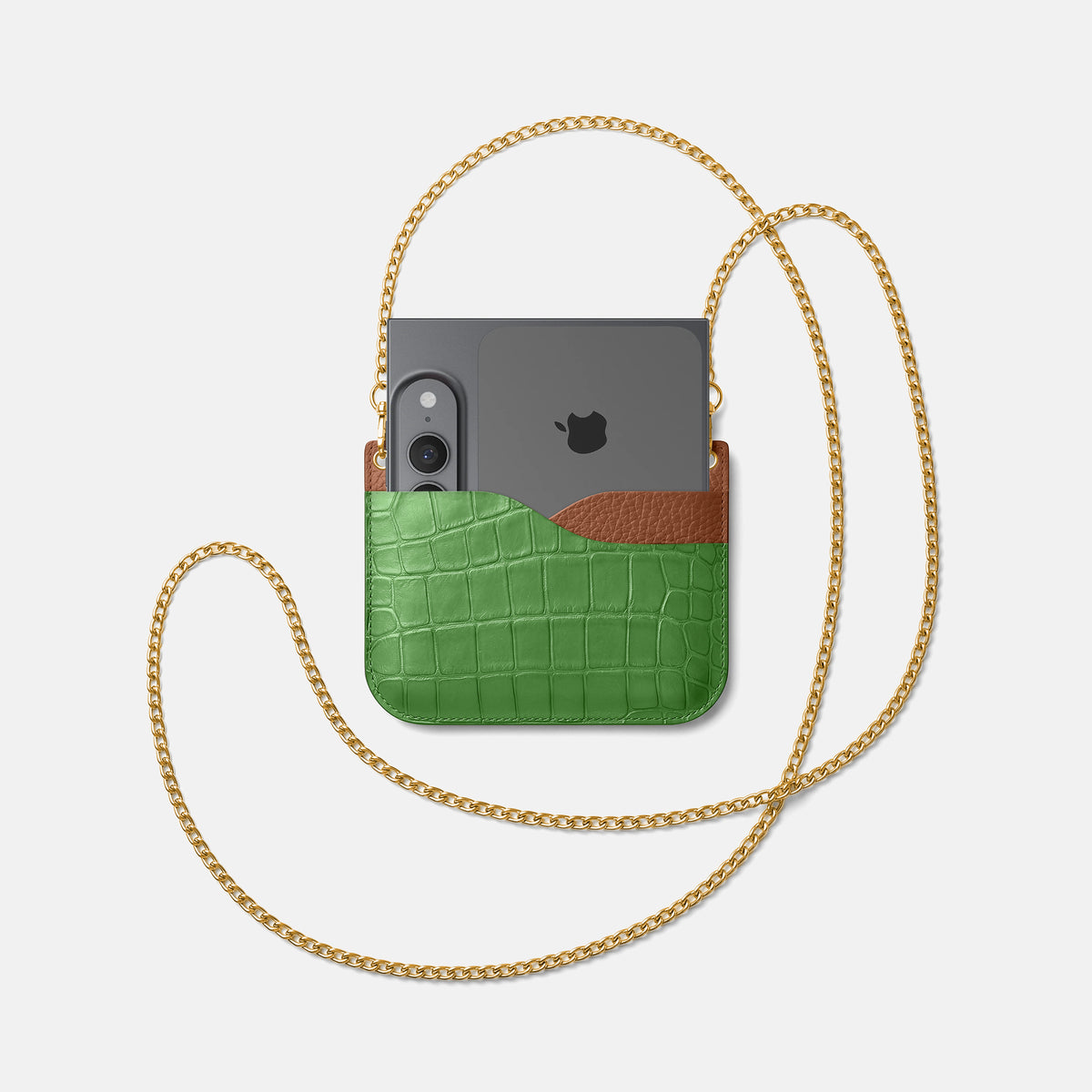 Wide Crossbody Case For iPhone Ultra In Alligator -4 | Apple-Green-Gold
