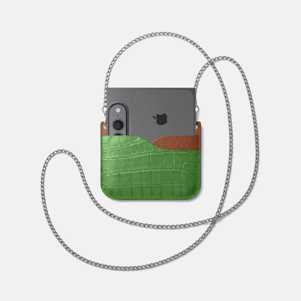 Wide Crossbody Case For iPhone Ultra In Alligator -4 | Apple-Green-Steel