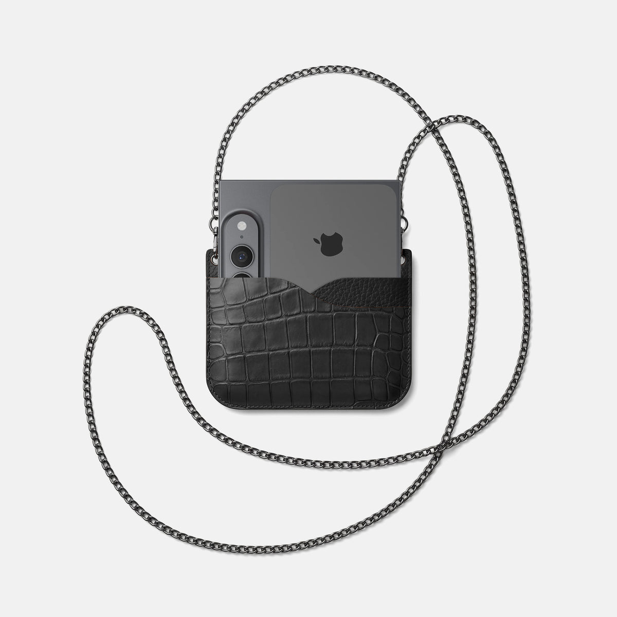 Wide Crossbody Case For iPhone Ultra In Alligator -4 | Black-Black