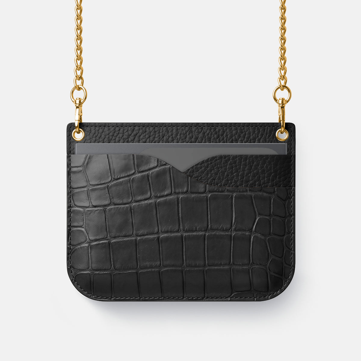 Wide Crossbody Case For iPhone Ultra In Alligator -1 | Black-Gold