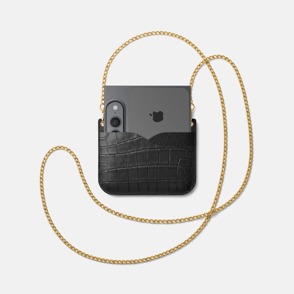 Wide Crossbody Case For iPhone Ultra In Alligator -4 | Black-Gold