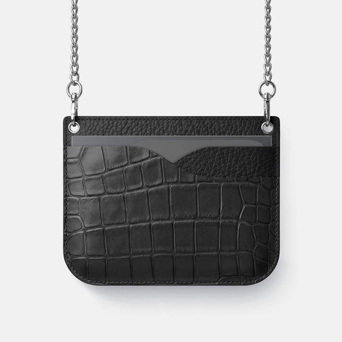 Wide Crossbody Case For iPhone Ultra In Alligator -1 | Black-Steel