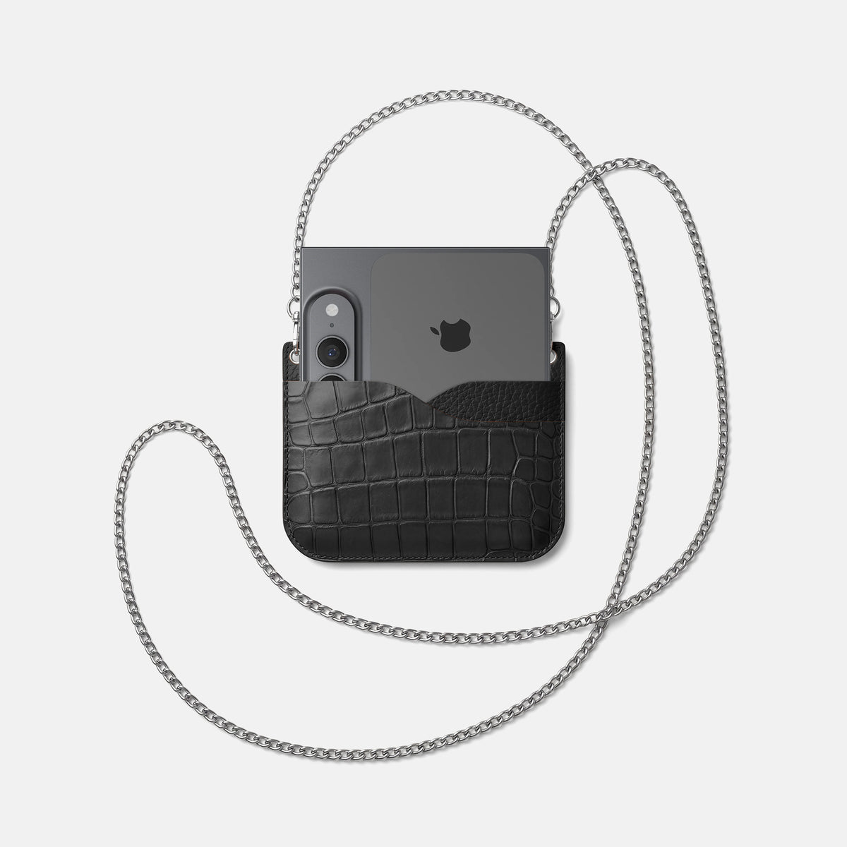 Wide Crossbody Case For iPhone Ultra In Alligator -4 | Black-Steel