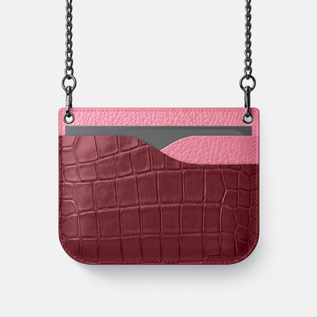 Wide Crossbody Case For iPhone Ultra In Alligator -1 | Burgundy-Black