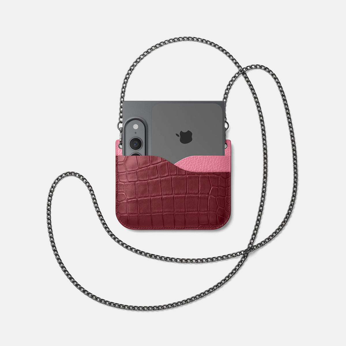 Wide Crossbody Case For iPhone Ultra In Alligator -4 | Burgundy-Black