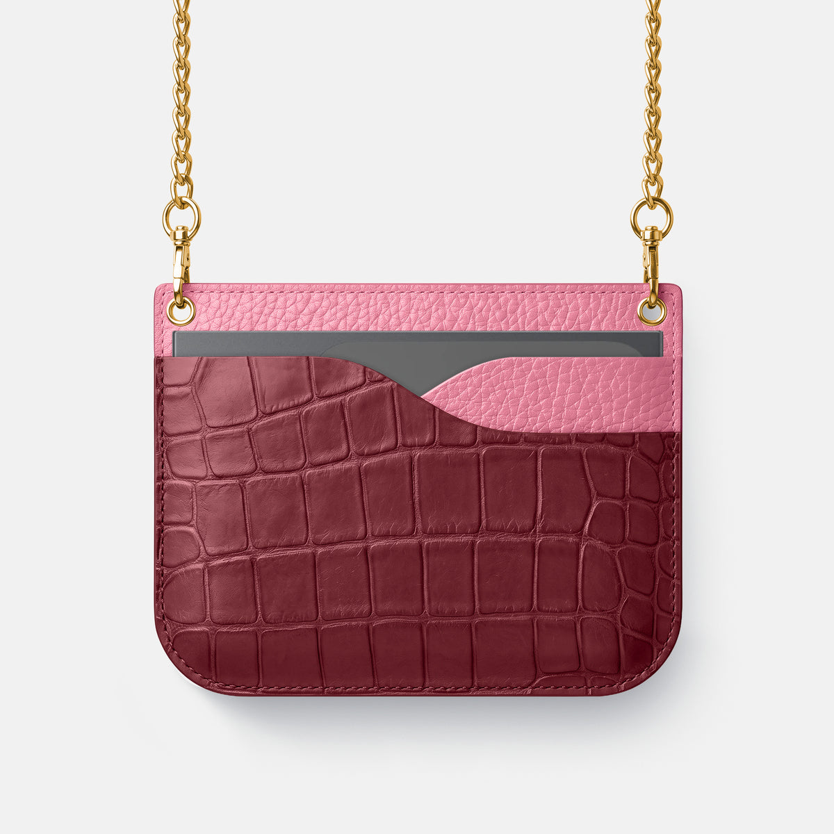Wide Crossbody Case For iPhone Ultra In Alligator -1 | Burgundy-Gold