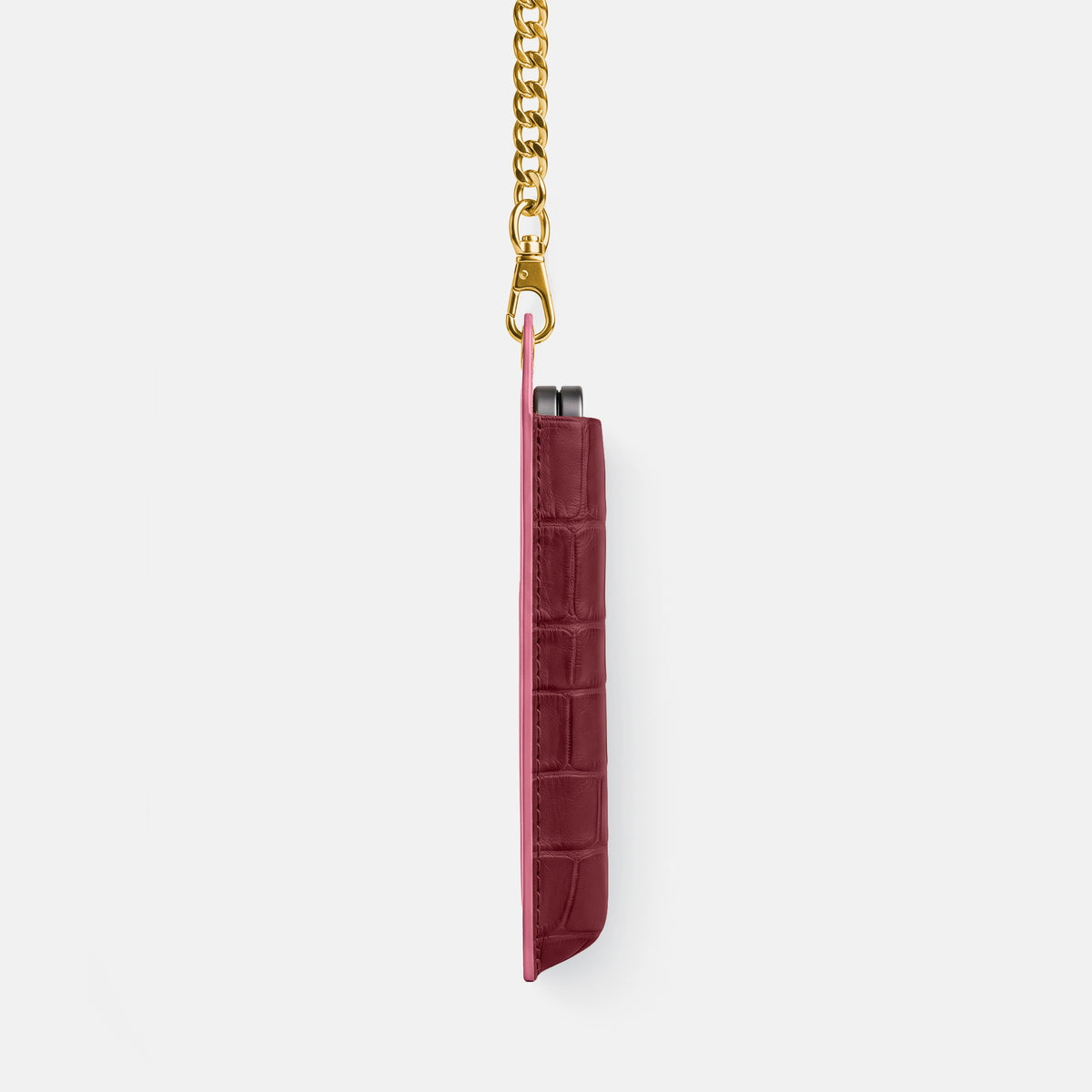 Wide Crossbody Case For iPhone Ultra In Alligator -2 | Burgundy-Gold