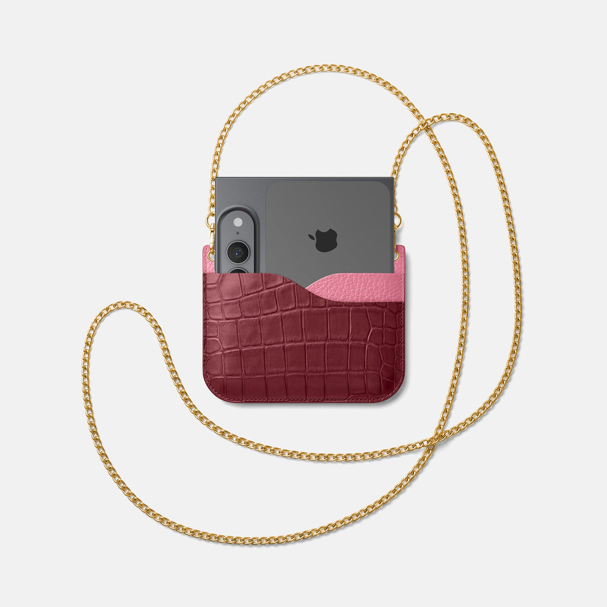 Wide Crossbody Case For iPhone Ultra In Alligator -4 | Burgundy-Gold