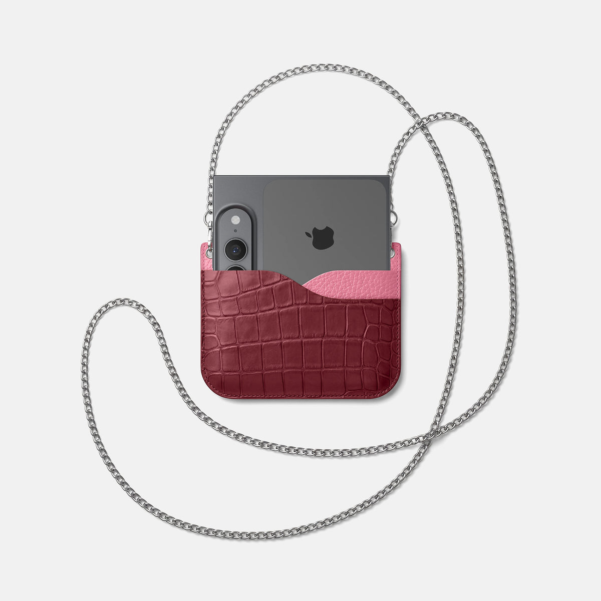 Wide Crossbody Case For iPhone Ultra In Alligator -4 | Burgundy-Steel