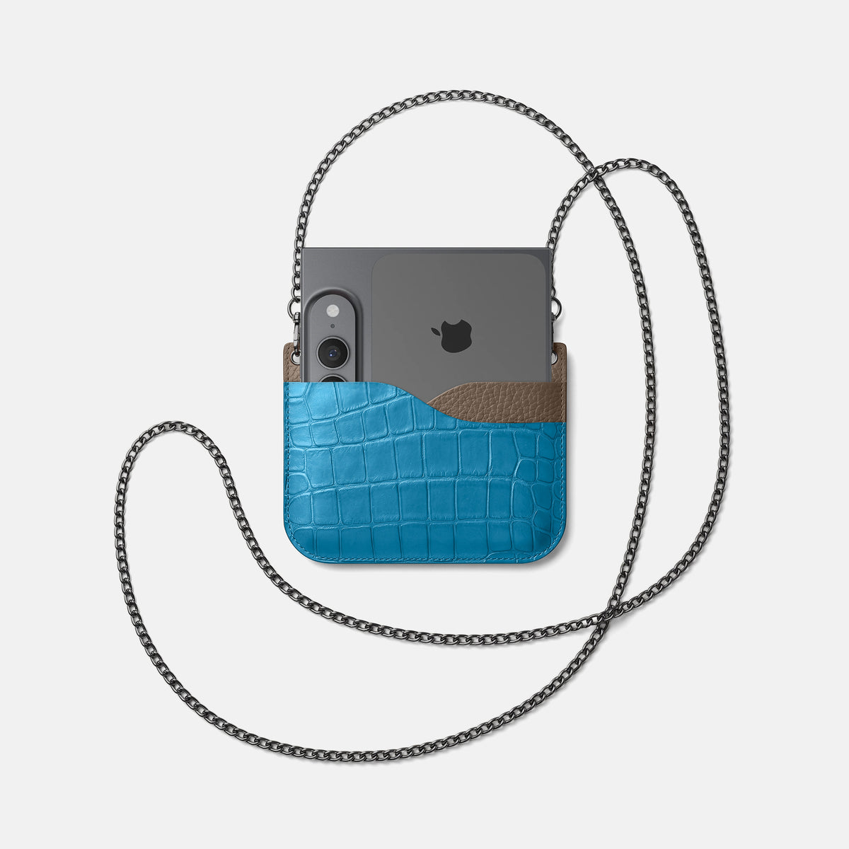 Wide Crossbody Case For iPhone Ultra In Alligator -4 | Curaçao-Blue-Black