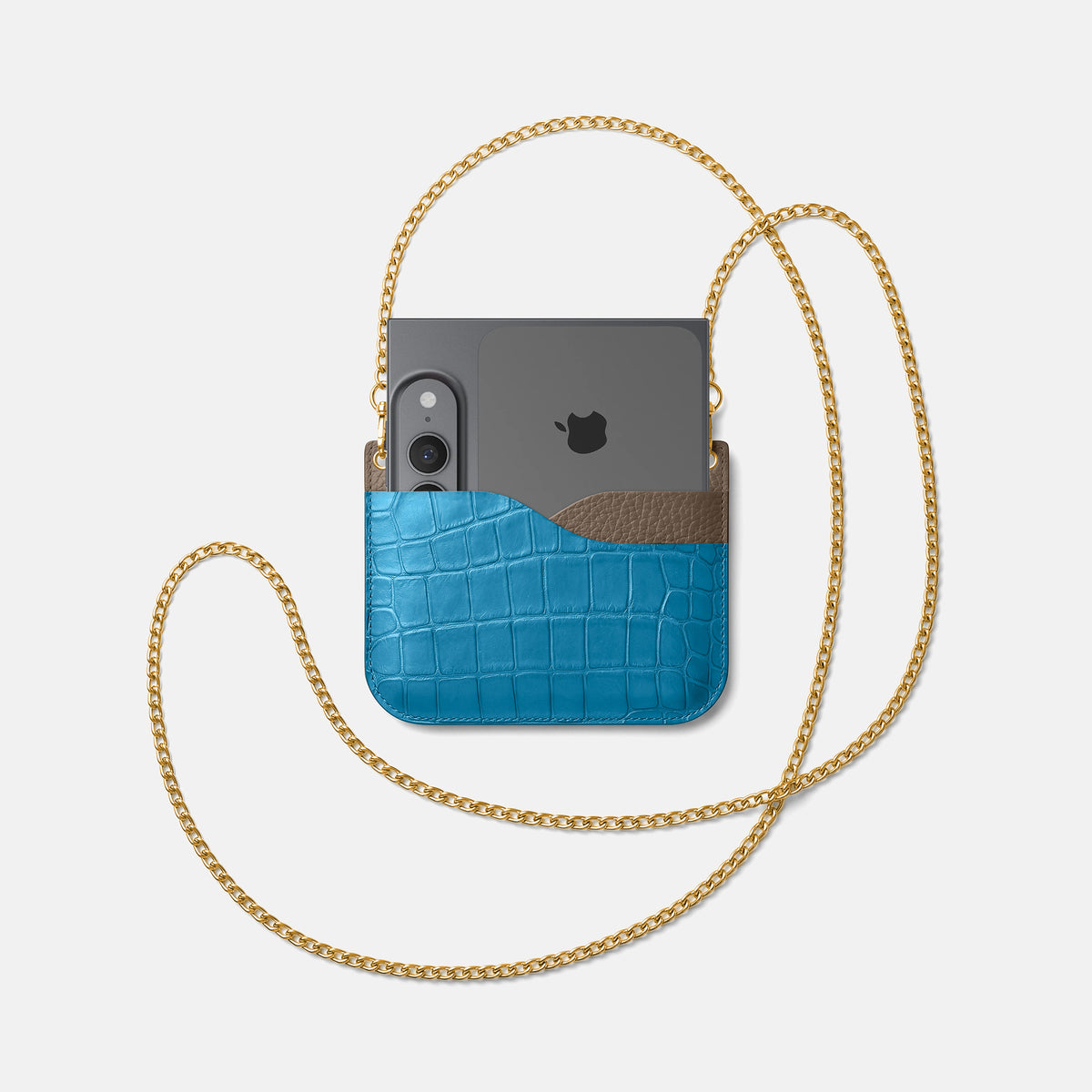 Wide Crossbody Case For iPhone Ultra In Alligator -4 | Curaçao-Blue-Gold