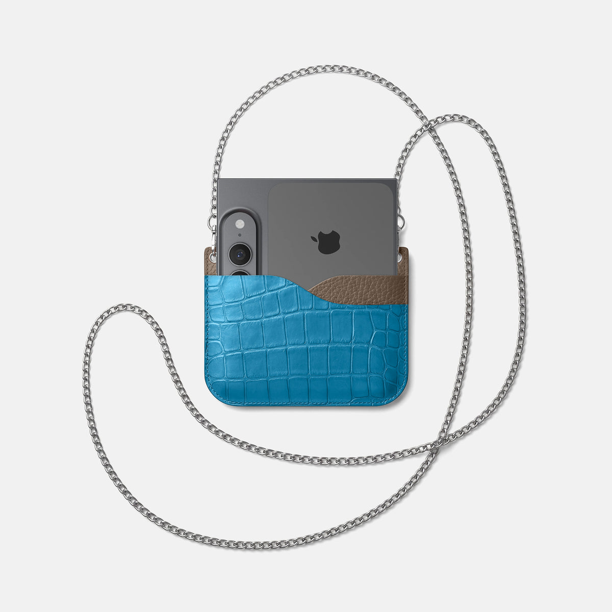 Wide Crossbody Case For iPhone Ultra In Alligator -4 | Curaçao-Blue-Steel
