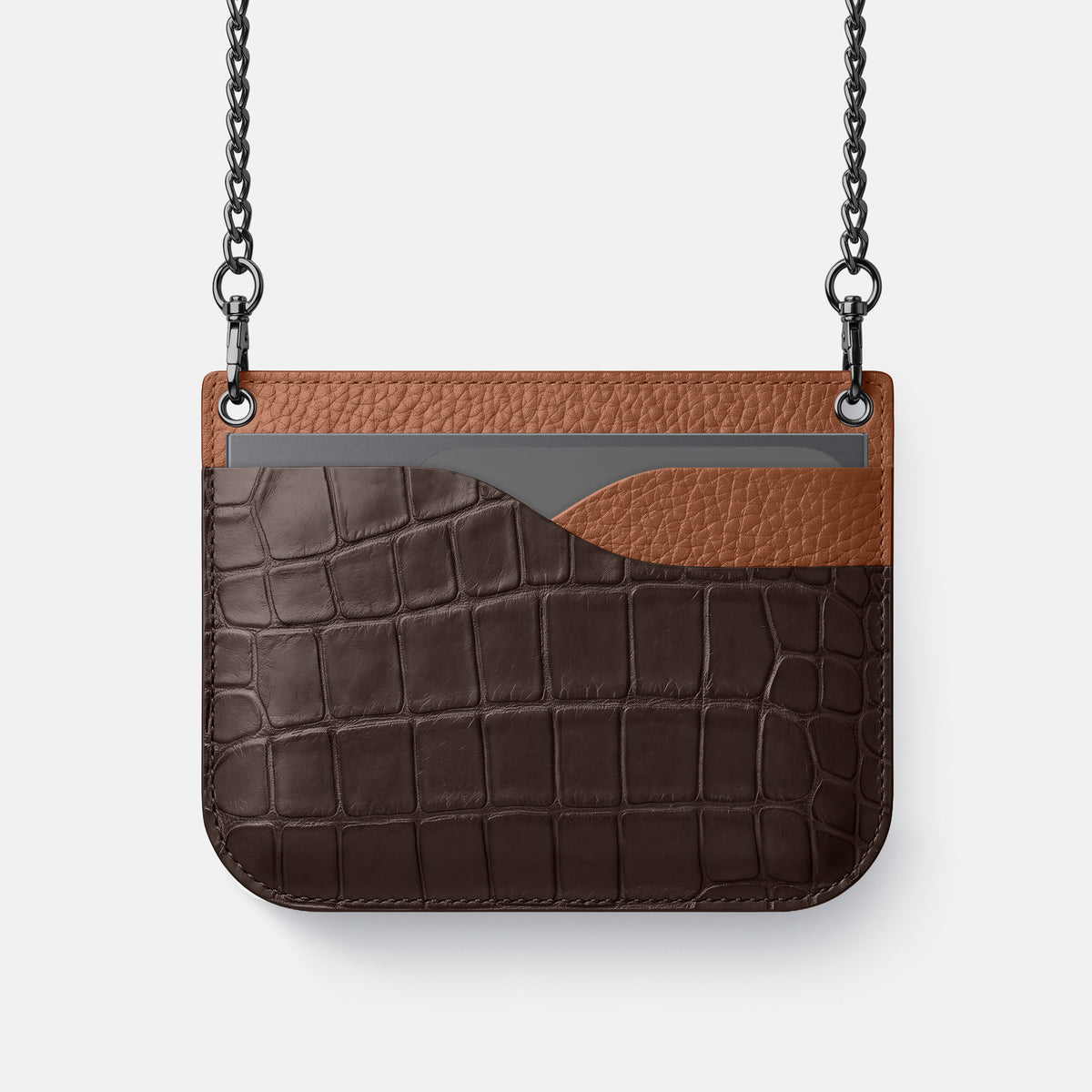 Wide Crossbody Case For iPhone Ultra In Alligator -1 | Dark-Brown-Black