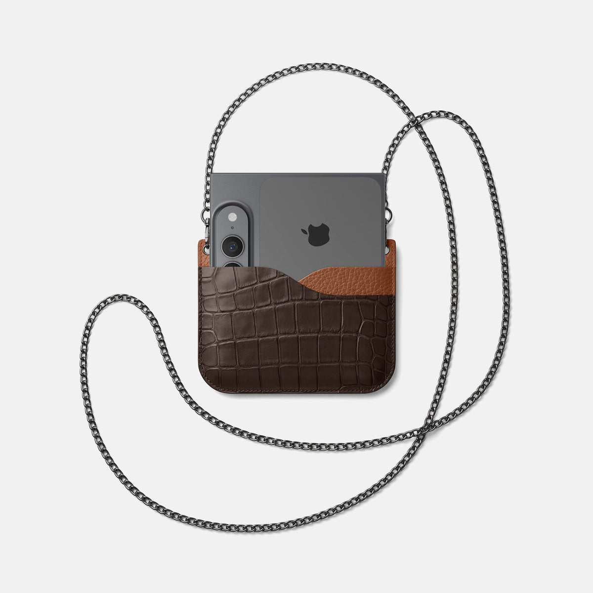 Wide Crossbody Case For iPhone Ultra In Alligator -4 | Dark-Brown-Black
