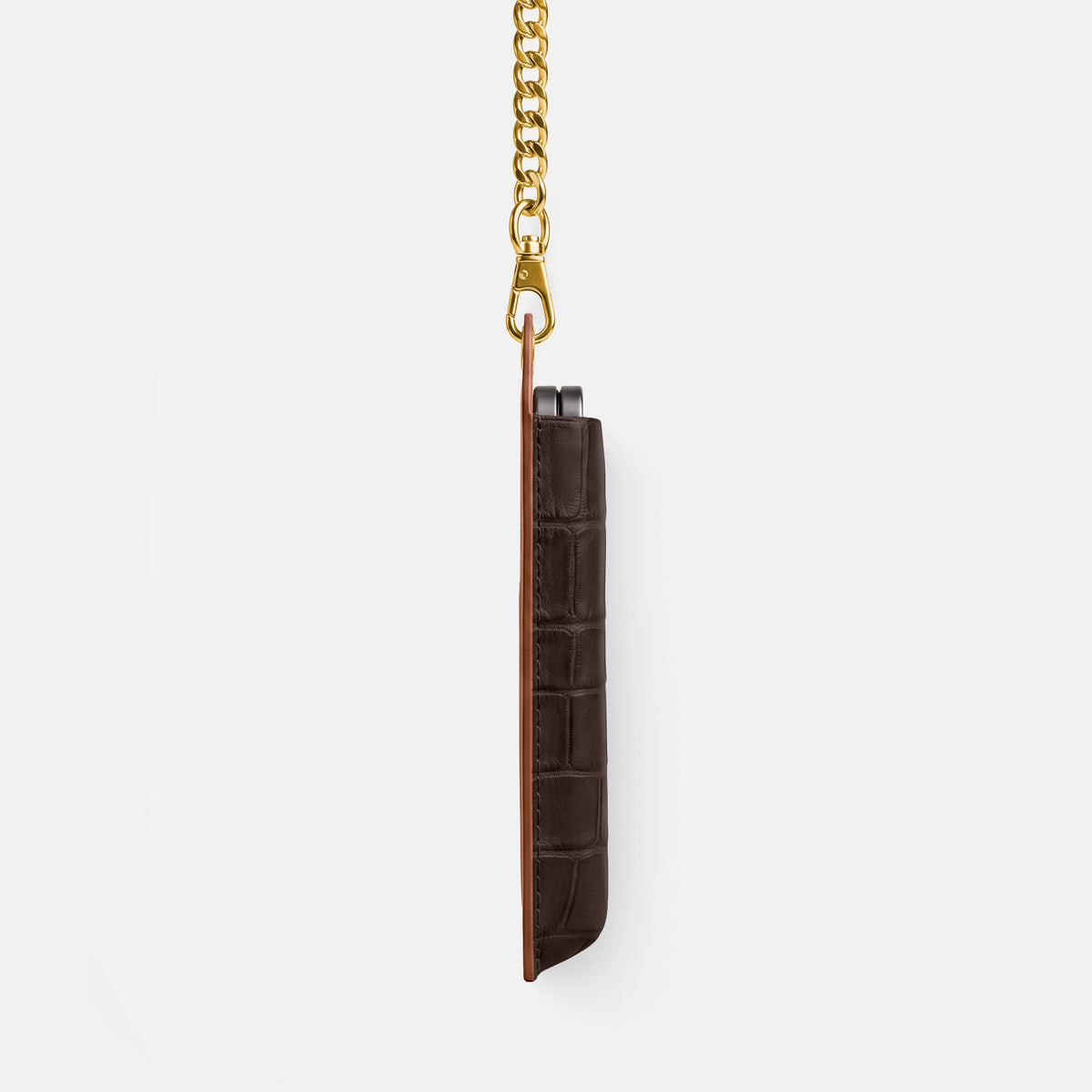 Wide Crossbody Case For iPhone Ultra In Alligator -2 | Dark-Brown-Gold