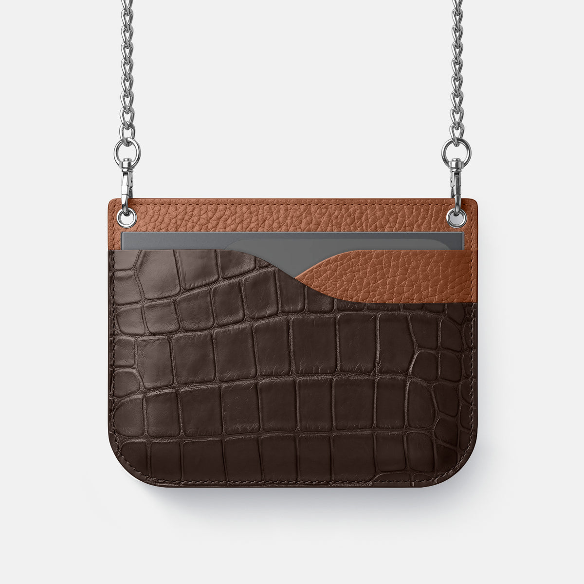 Wide Crossbody Case For iPhone Ultra In Alligator -1 | Dark-Brown-Steel