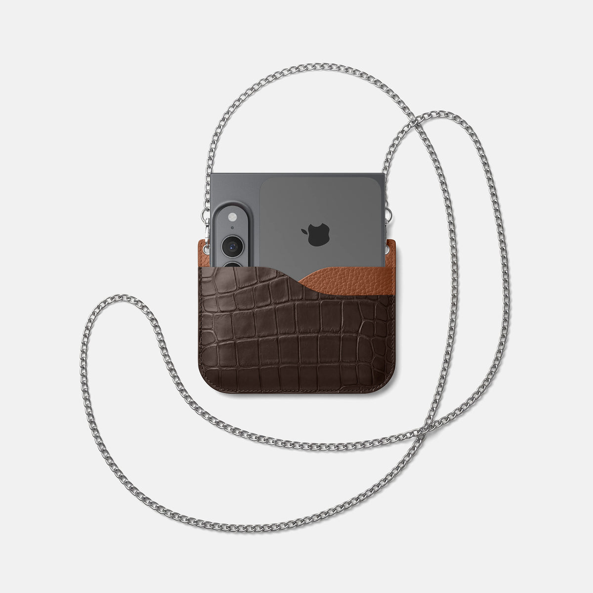 Wide Crossbody Case For iPhone Ultra In Alligator -4 | Dark-Brown-Steel