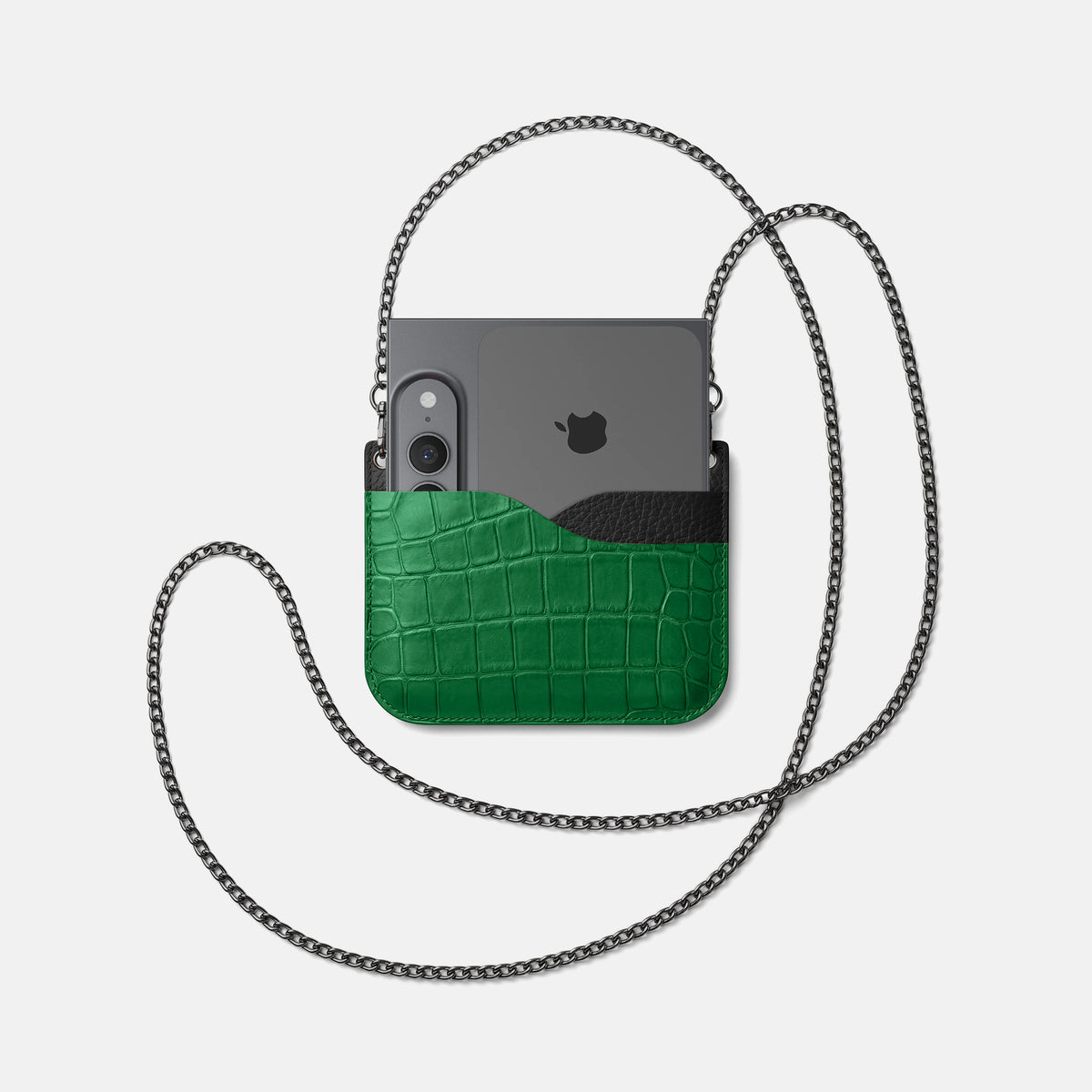 Wide Crossbody Case For iPhone Ultra In Alligator -4 | Forest-Green-Black