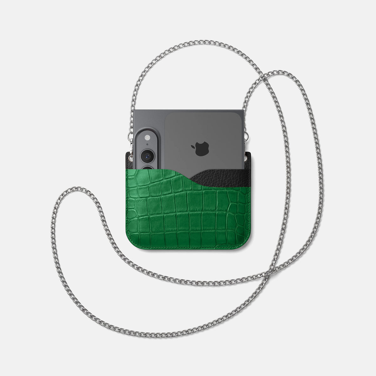 Wide Crossbody Case For iPhone Ultra In Alligator -4 | Forest-Green-Steel
