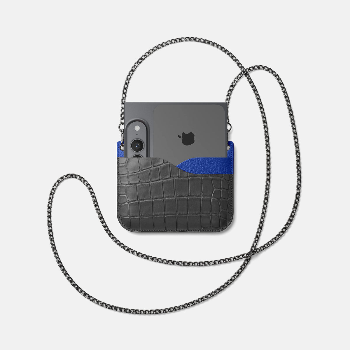 Wide Crossbody Case For iPhone Ultra In Alligator -4 | Grey-Black