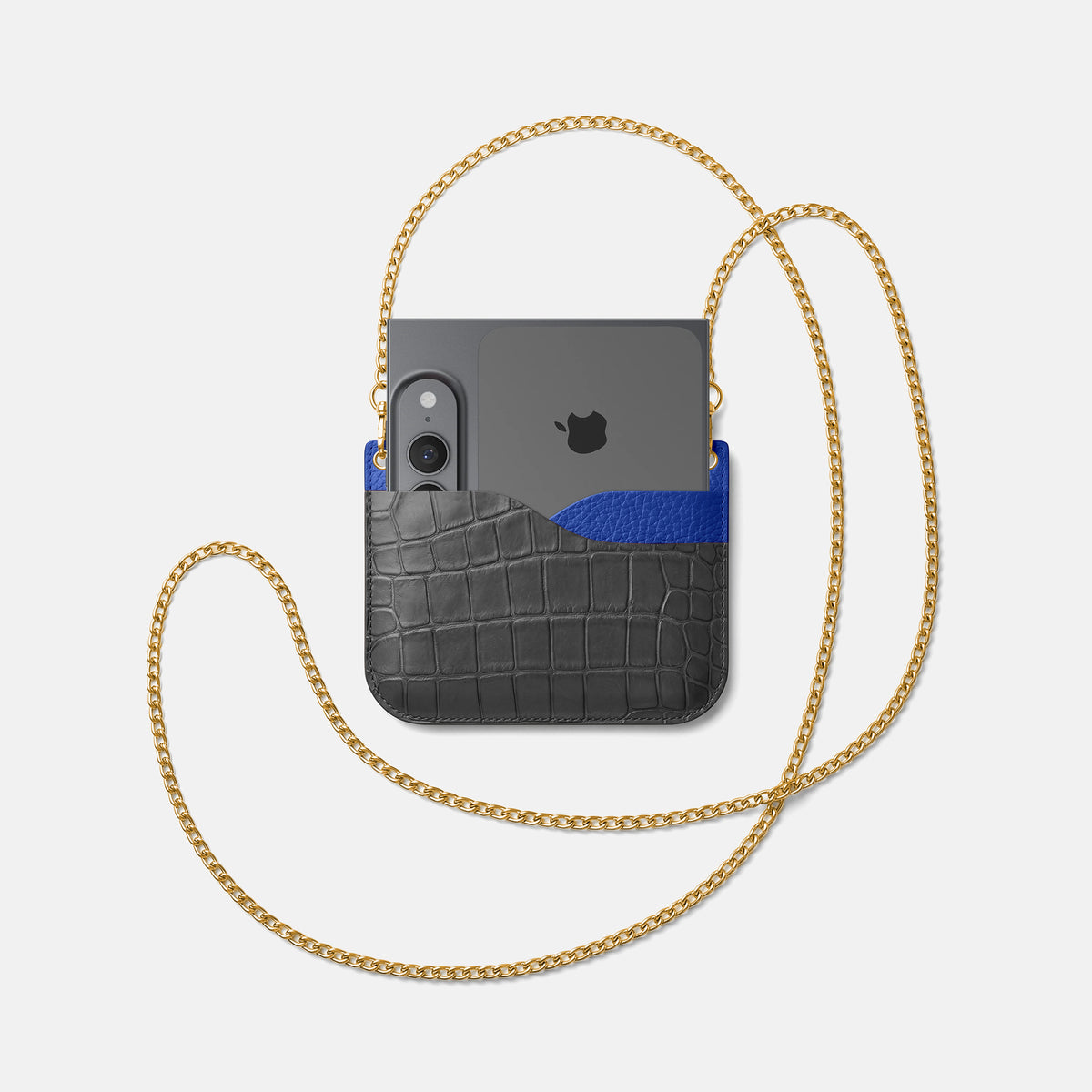 Wide Crossbody Case For iPhone Ultra In Alligator -4 | Grey-Gold