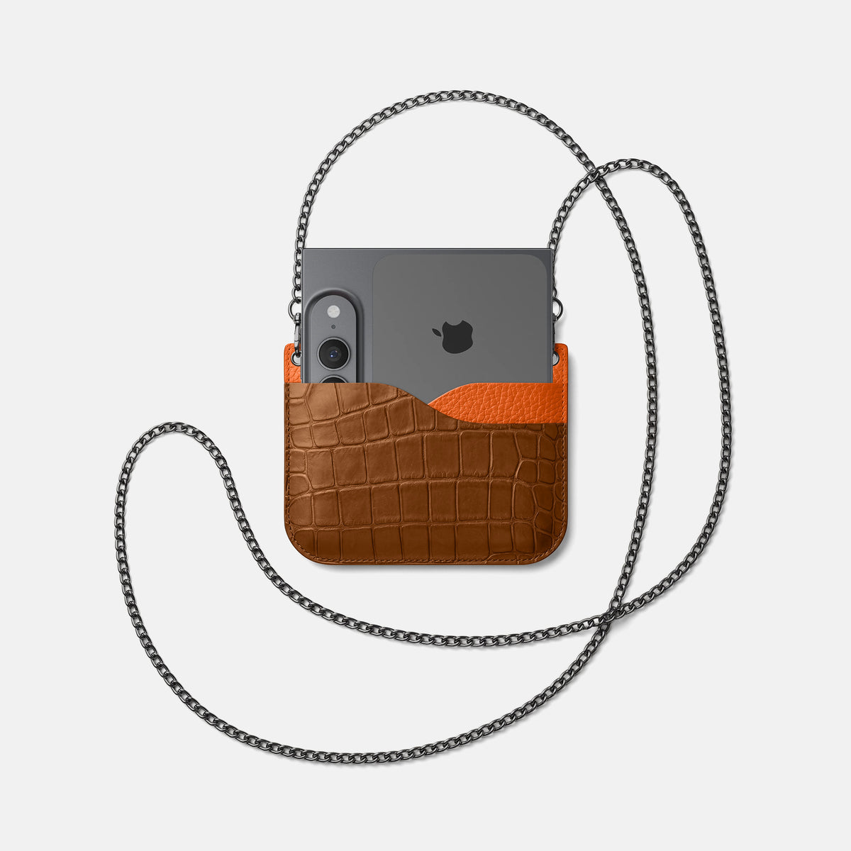 Wide Crossbody Case For iPhone Ultra In Alligator -4 | Honey-Black