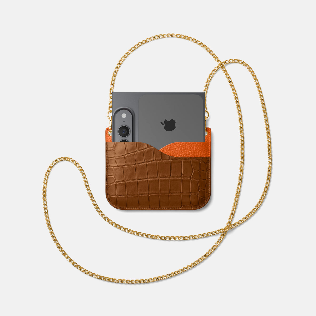 Wide Crossbody Case For iPhone Ultra In Alligator -4 | Honey-Gold