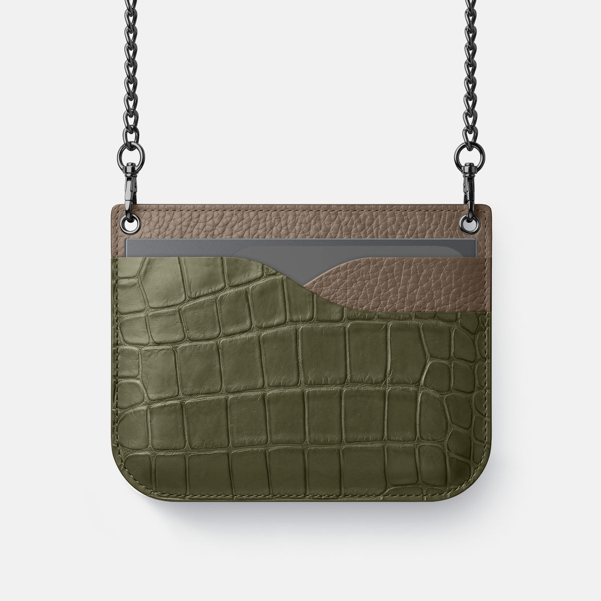 Wide Crossbody Case For iPhone Ultra In Alligator -1 | Kaki-Green-Black