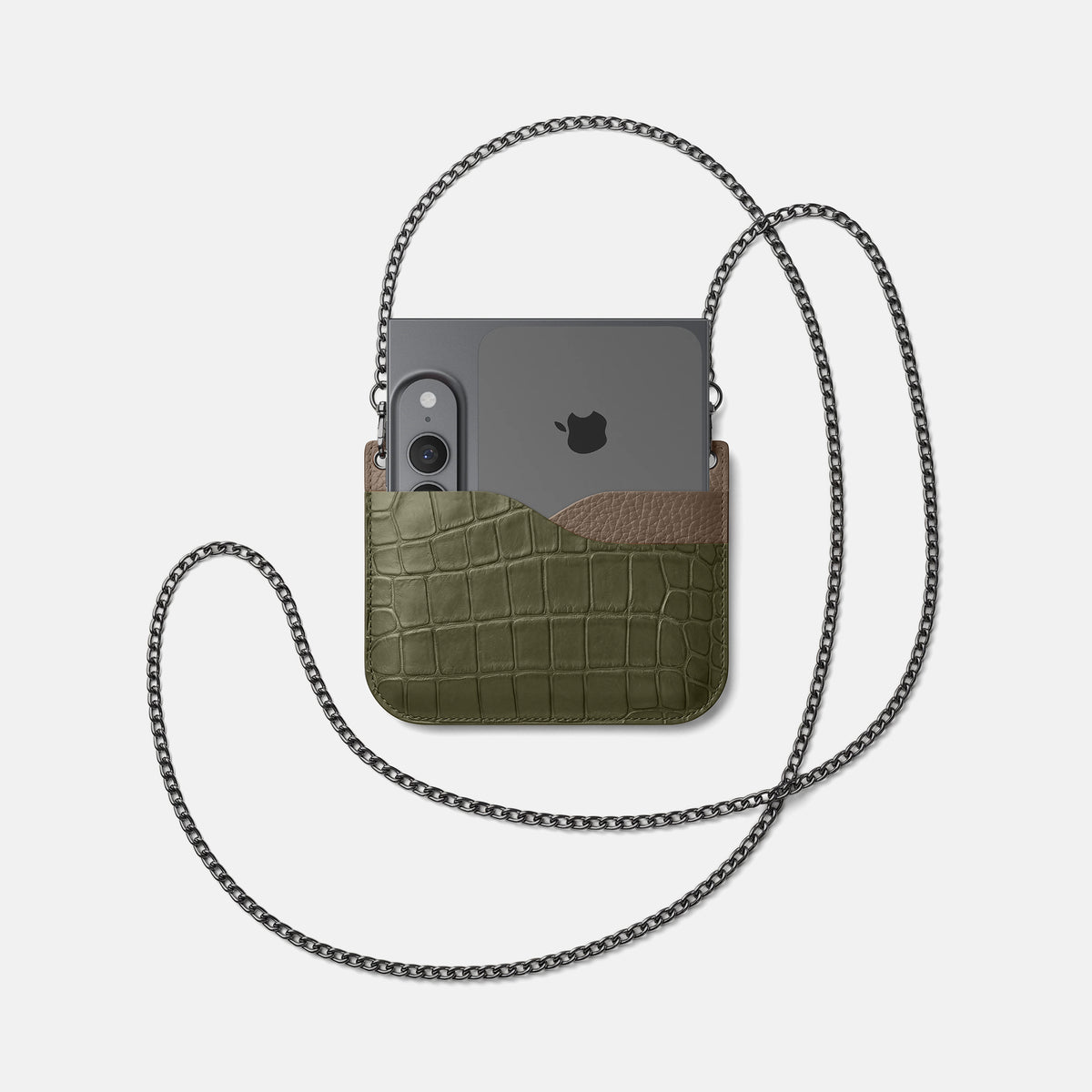 Wide Crossbody Case For iPhone Ultra In Alligator -4 | Kaki-Green-Black