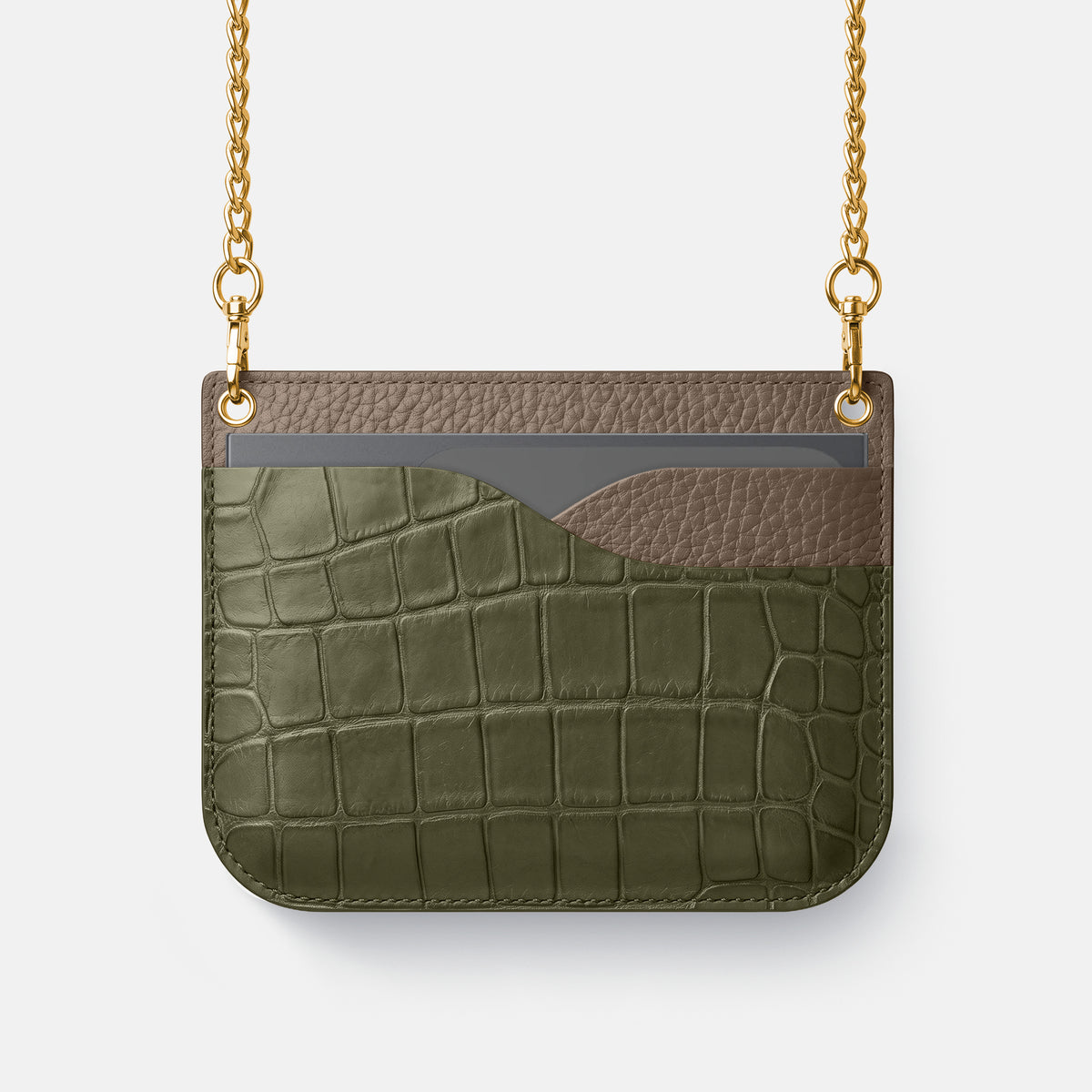 Wide Crossbody Case For iPhone Ultra In Alligator -1 | Kaki-Green-Gold