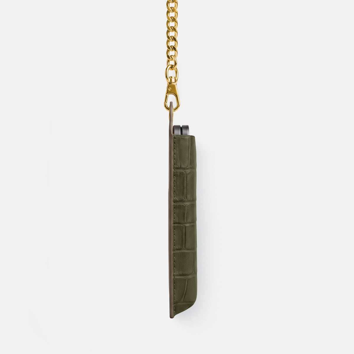Wide Crossbody Case For iPhone Ultra In Alligator -2 | Kaki-Green-Gold