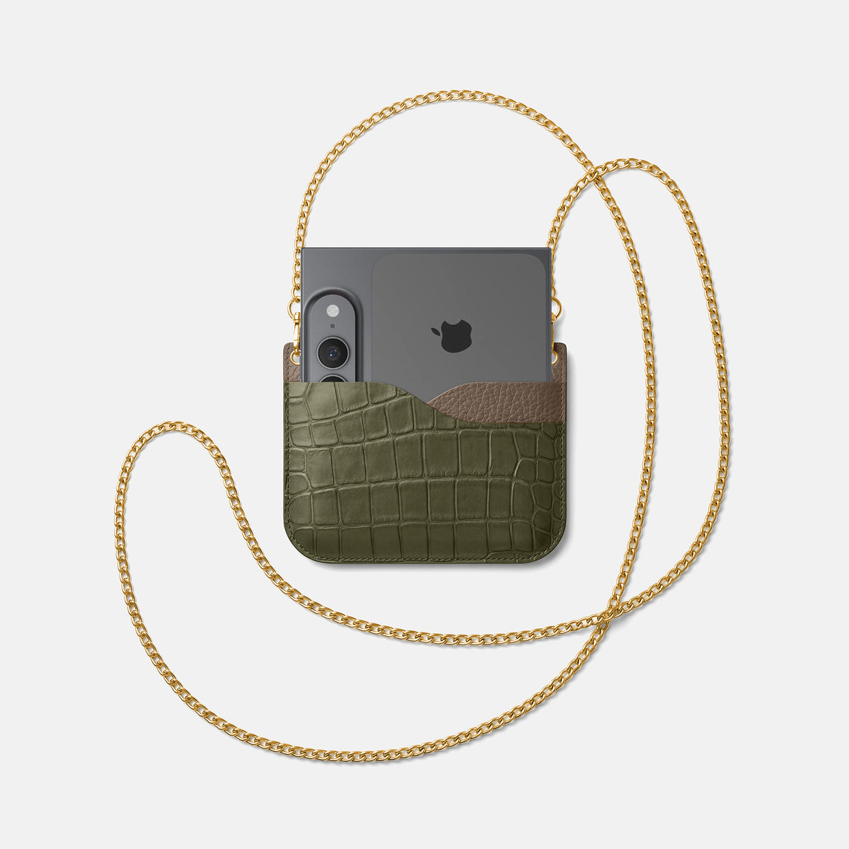 Wide Crossbody Case For iPhone Ultra In Alligator -4 | Kaki-Green-Gold