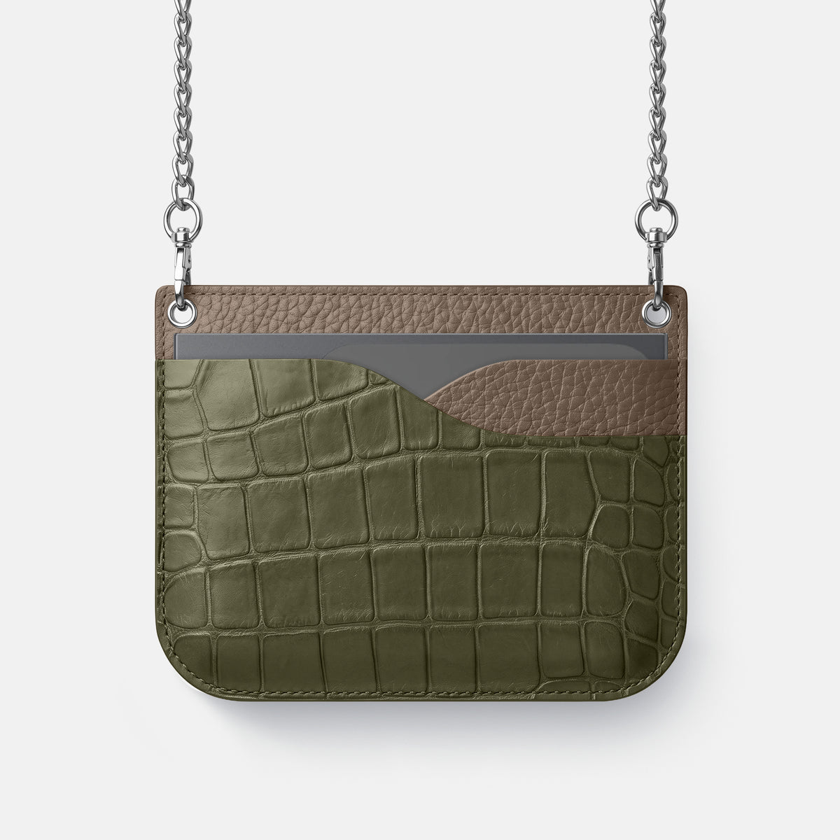 Wide Crossbody Case For iPhone Ultra In Alligator -1 | Kaki-Green-Steel