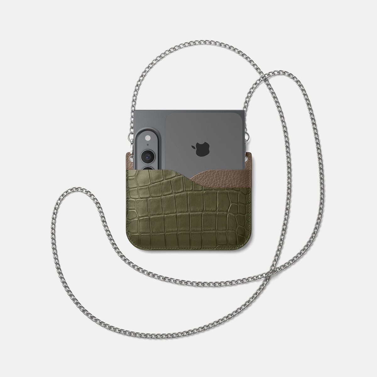 Wide Crossbody Case For iPhone Ultra In Alligator -4 | Kaki-Green-Steel