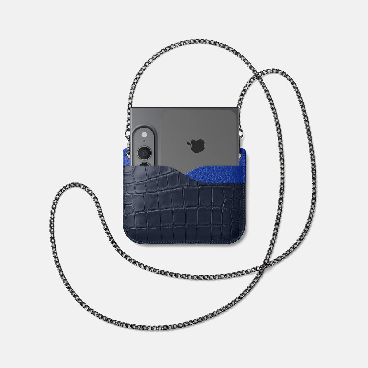 Wide Crossbody Case For iPhone Ultra In Alligator -4 | Navy-Blue-Black